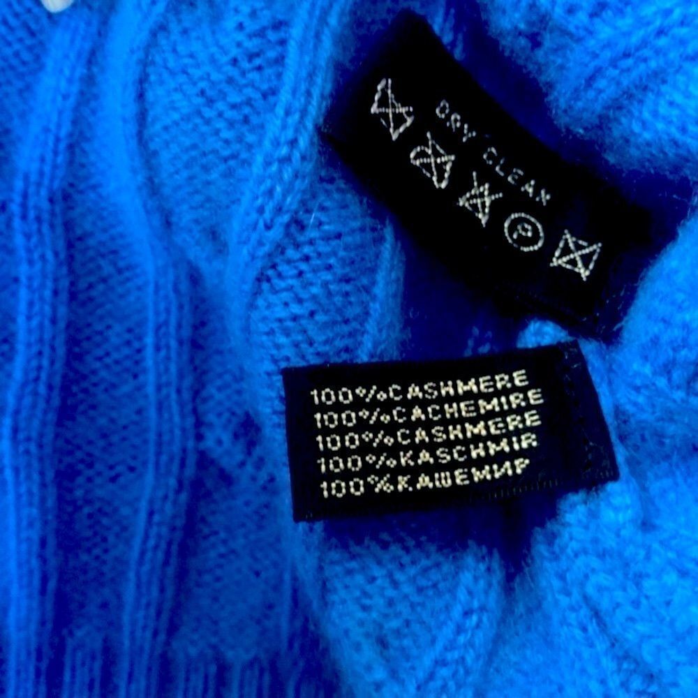 Ralph Lauren Blue Cashmere Mitered Cable Knit V-Neck Long Sleeve Sweater - Picture 7 of 16